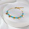 Stainless Steel Flat Round Charm Bracelets, Synthetic Turquoise Round Beaded Bracelets for Women, Real 18K Gold Plated, 6-3/4 inch(17cm)