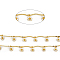 Handmade Brass Link Chains, Soldered, with Enameled Flower Charms, with Spool, Long-Lasting Plated, Real 18K Gold Plated, Yellow, Link: 18x1.8x3mm, Flower: 10x7x2mm, about 32.8 Feet(10m)/roll
