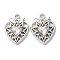Eco-Friendly Alloy Pendants, with Glass, Heart, Platinum, Clear, 20x15x4mm, Hole: 1.6mm