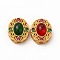 Long-Lasting Rack Plating Brass Multi-Strand Links,  with Synthetic Ruby in Zoisite, Oval with Hollow Flower, Golden, Mixed Color, 13x11x6mm, Hole: 1x2mm