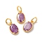 Real 18K Gold Plated Brass Micro Pave Cubic Zirconia Pendants, Cadmium Free & Nickel Free & Lead Free, with Jump Rings, Oval, Medium Purple, 10x6.5x2.5mm, Hole: 3mm