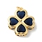 Rack Plating Brass Pendants, with Glass, Long-Lasting Plated, Lead Free & Cadmium Free, Flower, with Jump Ring, Golden, Dark Blue, 23.5x21x5.5mm, Hole: 3mm