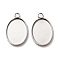304 Stainless Steel Pendant Cabochon Settings, Oval, Stainless Steel Color, Tray: 10.5x14.5mm, 18x11x1.5mm, Hole: 1.8mm