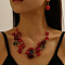 Retro Alloy Resin Dangle Earrings & Multi-Layered Necklaces Sets, Bohemian Style, Dark Red, Earrings: 39x16mm
