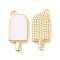 Brass Enamel Pendants, Cadmium Free & Nickel Free & Lead Free, Ice-Lolly, Real Platinum Plated, Real 18K Gold Plated, White, 20x9x2mm, Hole: 1.5mm
