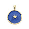 Brass Enamel Pendants, Cadmium Free & Nickel Free & Lead Free, Real 16K Gold Plated, Flat Round with Star, Dark Blue, 20.5x15.5x4.5mm, Hole: 2.5x3mm