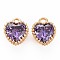 Brass Micro Pave Cubic Zirconia Charms, Nickel Free, Real 18K Gold Plated, Faceted Heart, Slate Blue, 8x6x3.5mm, Hole: 1mm