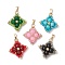 Natural Malaysia Jade/Yellow Jade/Carnelian/Black Onyx/Synthetic Turquoise & Glass Seed Beaded Woven Pendants, Star Charms with 304 Stainless Steel Snap on Bails, Golden, Mixed Dyed and Undyed, 25x25x6mm, Hole: 6.5x3mm