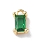 Brass Charms, with Glass, Rectangle Charm, Real 18K Gold Plated, Green, 8x4x3.5mm, Hole: 1.2mm