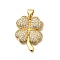 Rack Plating Brass Micro Pave Cubic Zirconia Pendants, Long-Lasting Plated, Lead Free & Cadmium Free, Clover Charms, Real 18K Gold Plated, 23.5x17.5x3mm, Hole: 5x3mm