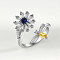 Brass Micro Pave Cubic Zirconia Rotating Cuff Rings for Women, for Calming Worry Meditation, Platinum, Flower, Inner Diameter: 15~20mm