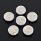 Natural Freshwater Shell Beads, with Golden Plated Brass Metal Embellishments, Flat Round with Flower, Seashell Color, 8x3.5mm, Hole: 0.7mm