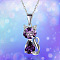 Cat Shape Alloy Rhinestone Pendant Necklaces, Platinum, Purple Velvet, 17.72 inch(45cm)
