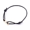 Korean Waxed Polyester Cord Bracelets, with Brass Oval Links, Golden, Black, Inner Diameter: 2-5/8 inch(6.6cm)