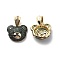Brass Cubic Zirconia Pendants, Cadmium Free & Lead Free, Bear Charms, Real 18K Gold Plated, Dark Green, 16x18.5x6.5mm, Hole: 3.5x6mm