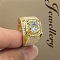 Square Alloy with Crystal Rhinestone Finger Rings, Golden, US Size 9(18.9mm)