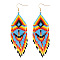 Bohemian Handmade Glass Seed Beads Tassel Dangle Earrings, Golden, Rhombus, Light Blue