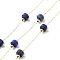 Ion Plating(IP) 316 Surgical Stainless Steel Paperclip Chains, with Natural Lapis Lazuli Column Beads, Soldered, Real 18K Gold Plated, with Spool, Link: 2.5x1x0.3mm