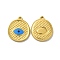 Ion Plating(IP) 304 Stainless Steel Enamel Pendants, Flat Round with Evil Eye Charm, Golden, 20x15x2mm, Hole: 2mm
