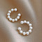 Brass C-shaped Imitation Pearl Earrings for Women, Seashell Color, 17x13mm