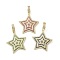 Brass Micro Pave Clear Cubic Zirconia Pendants, Star, Lead Free & Cadmium Free, Long-Lasting Plated, Rack Plating, Real 18K Gold Plated, Mixed Color, 33.5x32.5x4mm, Hole: 8.5x5mm