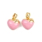 Brass Enamel Charms, Heart Charm, Real 18K Gold Plated, Pink, 11.5x11.5x6mm, Hole: 4.5x2.2mm