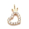 Brass Micro Pave Cubic Zirconia Pendants, Cadmium Free & Nickel Free & Lead Free, Long-Lasting Plated, Heart with Crown, Real 18K Gold Plated, 18x11.5x3mm, Hole: 1mm