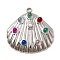 304 Stainless Steel Pendants, Shell Shape, with Glass, Stainless Steel Color, 30x29.5x5mm, Hole: 2.5mm