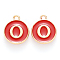 Golden Plated Alloy Enamel Charms, Cadmium Free & Lead Free, Enamelled Sequins, Flat Round, Red, Letter.O, 14x12x2mm, Hole: 1.5mm