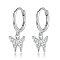925 Sterling Silver Butterfly Hoop Earrings, with Clear Cubic Zirconia, Cute and Delicate, Platinum, 20x8mm