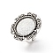 Vintage Adjustable Iron Finger Ring Components Alloy Cabochon Bezel Settings, Cadmium Free & Lead Free, Antique Silver, Flat Round Tray: 20mm, 17mm