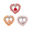 3Pcs 3 Colors Glass Pendants, Heart with Rose, with Alloy Findings & Resin & Glass Seed Beads, Mixed Color, 30x32x8mm, Hole: 3mm