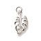 Brass Pendants, with Jump Ring, Long-Lasting Plated, Lead Free & Cadmium Free, Leaf Charms, Platinum, 18x10x1.5mm, Hole: 3.5mm