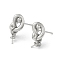 Brass Stud Earring Findings, with 925 Sterling Silver Pins, for Half Drilled Beads, Cadmium Free & Nickel Free & Lead Free, Real Platinum Plated, 16.5mm, Pin: 12x0.8mm and 0.6mm(for Half Drilled Beads)