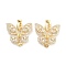 Brass with Cubic Zirconia Fold Over Clasps, Cadmium Free & Nickel Free & Lead Free, Butterfly, Real 18K Gold Plated, 26mm long, clasp: 10x8x5mm, butterfly: 19x23.5x6mm, pin: 1mm, pendant: 5.5x4.8mm