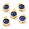 Real 18K Gold Plated Brass Inlaid Cubic Zirconia Charms, with Jump Ring, Long-Lasting Plated, Flat Round, Dark Blue, 9.5x7x4mm, Jump Ring: 4x0.5mm, 2.5mm Inner Diameter