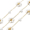 Handmade 304 Stainless Steel Beaded Chains, Soldered, with 316 Stainless Steel Cable Chains, Glass Beads & Spool, Ion Plating(IP), Flower, Golden, White, Flower: 9x8x3mm
