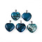 Natural Dragon Veins Agate Pendants, with Stainless Steel Snap On Bails, Heart, Stainless Steel Color, Prussian Blue, 22~23x19~20x5~6mm, Hole: 3x5mm