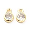 Brass Micro Pave Clear Cubic Zirconia Charms Pendants, Long-Lasting Plated, Flat Round, Real 18K Gold Plated, 8x5x2mm, Hole: 1.2mm