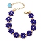 Glass Seed Beads Link Bracelets, with Alloy Enamel Heart Charm, Daisy, Royal Blue, 6-1/2 inch(16.5cm)