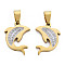 201 Stainless Steel Pendants, with Crystal Rhinestone and Stainless Steel Snap On Bails, Dolphin, Golden, 22x16x3mm, Hole: 4x8mm