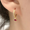 S925 Sterling Silver Flat Round Hoop Earrings, with Cubic Zirconia, Golden, Red, 18x13x4mm