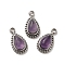 Natural Amethyst Teardrop Charms, with 304 Stainless Steel Settings, Stainless Steel Color, 11.5x6x4mm, Hole: 1.4~1.5mm