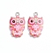 Alloy Enamel Pendants, Owl, Platinum, Hot Pink, 23.5x13x2mm, Hole: 1.6mm, 2pcs/bag
