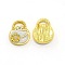 Nickel Free Golden Tone Alloy Rhinestone Enamel Cabochons, Lady Bag, White, 11x9x4mm