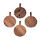 Walnut Wood Pendants, Flat Round, Camel, 34~35x26.3~27x2.2~2.6mm, Hole: 1.8mm