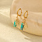 Retro Minimalist Natural Shoushan Stone Stainless Steel Hoop Earrings, Leaf, Real 18K Gold Plated, 39x15mm