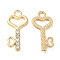 Alloy Pendants, with Crystal Rhinestone, Heart Skeleton Key Charm, Lead Free & Cadmium Free, Light Gold, 23.5x11.5x2mm, Hole: 2.5mm