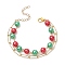 Chrismas Theme Double Layer Multi-strand Bracelets, Acrylic Beads Bracelets for Girl Woman, Golden, 6-3/4 inch(17cm)