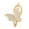 Brass Micro Pave Clear Cubic Zirconia Fold Over Clasps, Cadmium Free & Nickel Free & Lead Free, Butterfly, Real 18K Gold Plated, 26.5mm